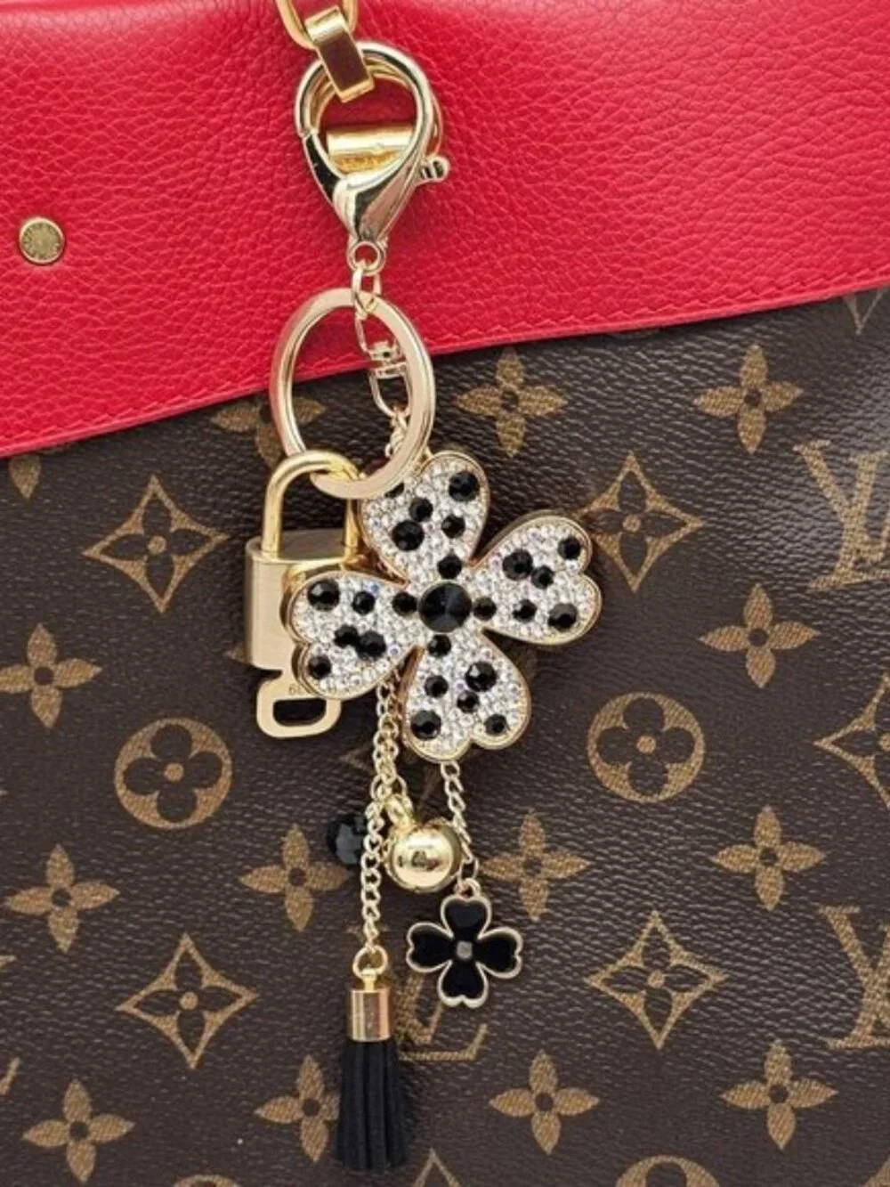 LV Gold Padlock 🔑 Authentic Louis Vuitton Charm + Unbranded Flower Keychain